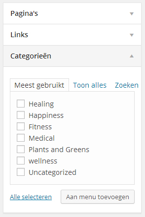 wp categorie menu