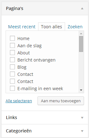 wp paginas toekennen aan menu