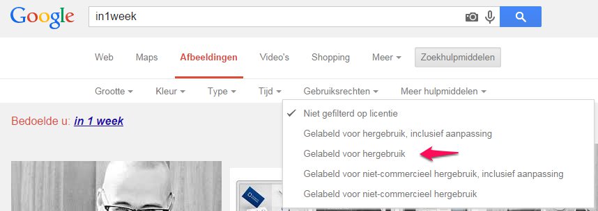 Google Image Search op basis van rechten