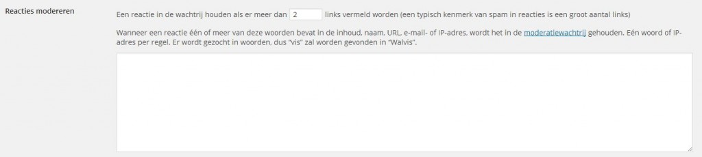 reacties met links modereren tegen WordPress spam