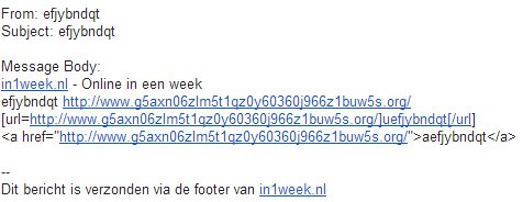 Een voorbeeld van WordPress spam in een contactformulier